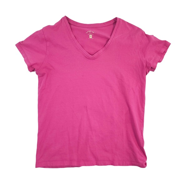 Blue Mountain Tops - Blue Mountain Womens V-Neck Short Sleeve T-Shirt Magenta Pink Size M